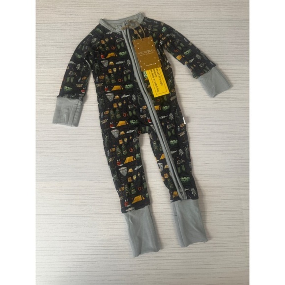 Wildwoven Gone Fishing Bamboo Modal Zippy Sleeper 0-3M Camping Print NWT